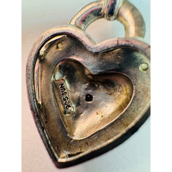 Estate Sterling Silver 925 Heart Pendant by SUN, Black & White Crystals, 3.0g - Picture 6 of 7